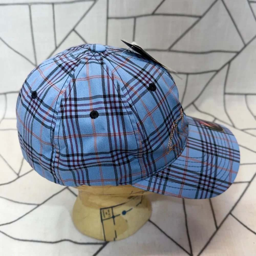 Justin Boots Baseball Cap S/M Blue‎ Plaid Flexfit M&F Western Hat 1598013-S/M